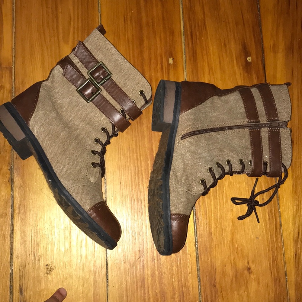 Tan an brown combat boots